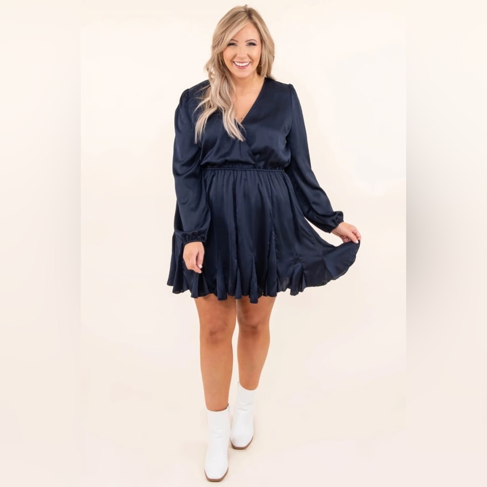 Chic Soul Navy Elegance Long Sleeve Dress